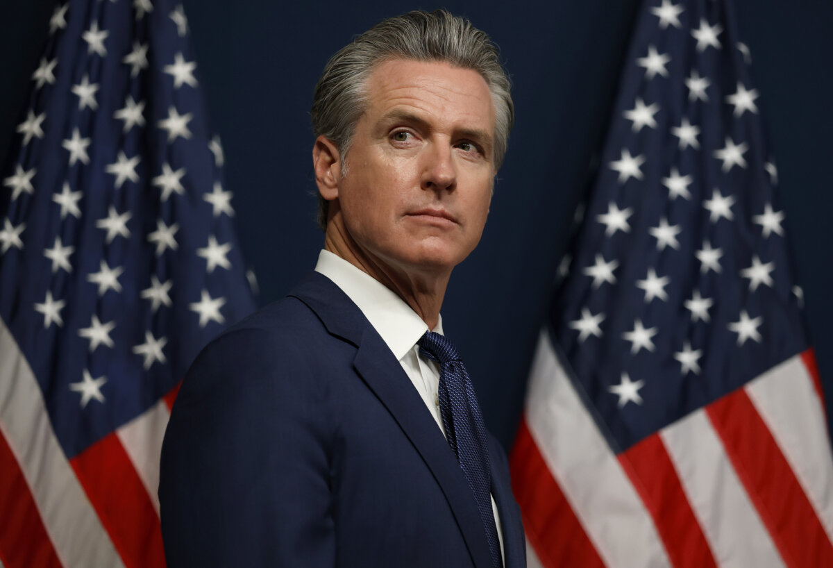 California Gov. Gavin Newsom at a bill signing event in Sacramento on Aug. 21, 2025. (Justin Sullivan/Getty Images)