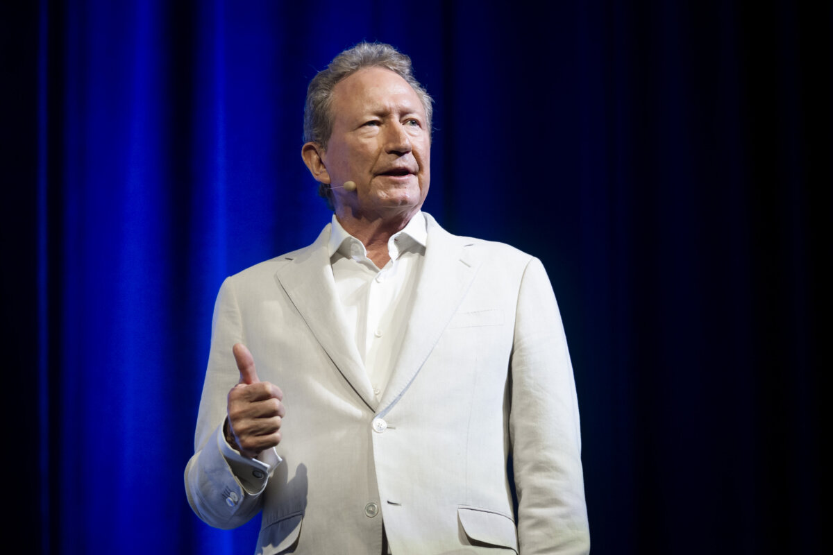 Andrew Forrest speaks during a Leadership Matters breakfast in Perth, Australia on April 10, 2025 in Perth, Australia. "Twiggy" Forrest an Australian mining magnate, philanthropist, and founder of Fortescue Metals Group (FMG), one of the world's largest iron ore producers. (Matt Jelonek/Getty Images)