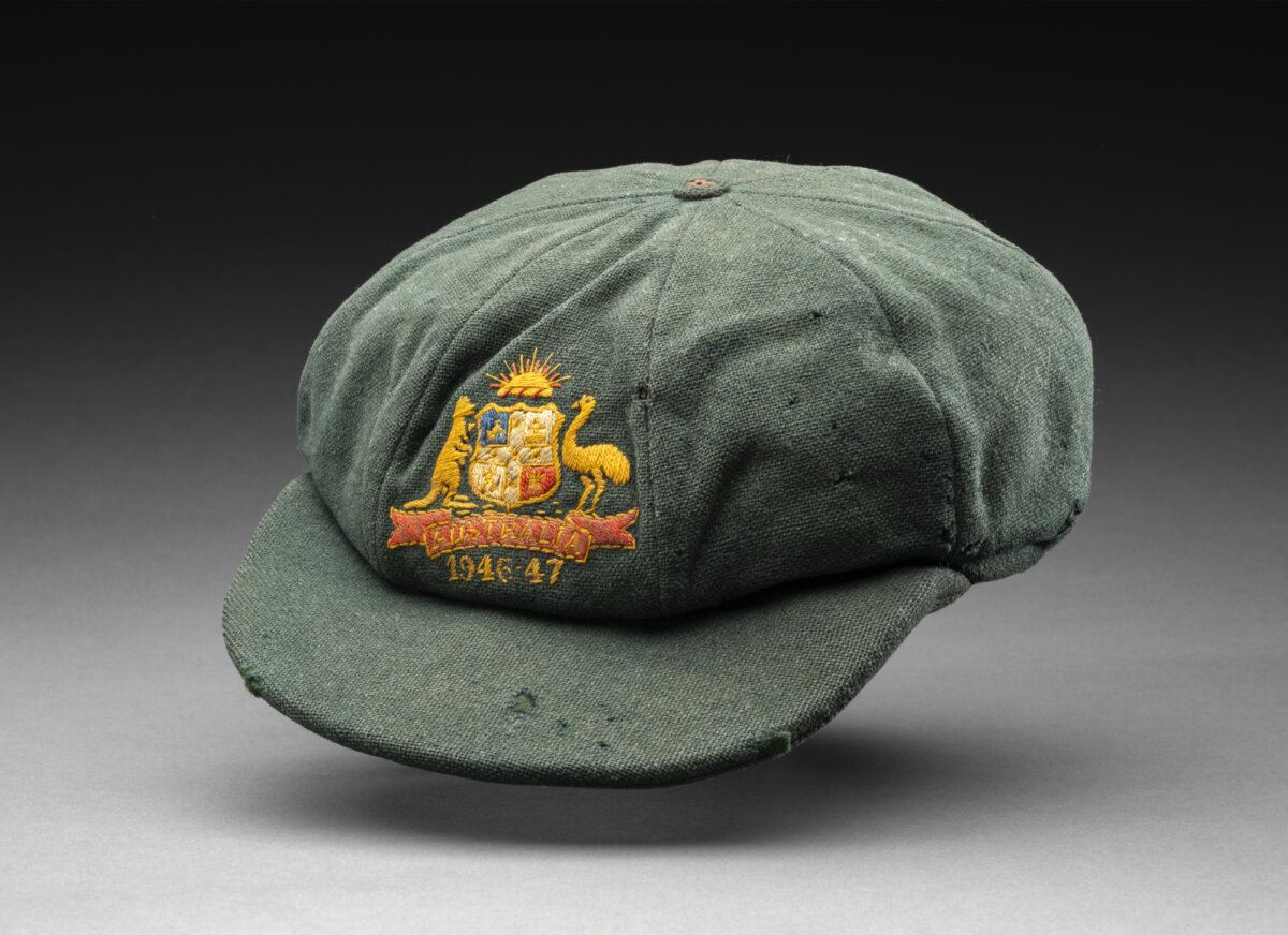 Don Bradman's baggy green cap will be on display at the National Museum of Australia in Canberra. Described as the most famous cricket cap in the world, the baggy green is made of high-quality wool cloth. (Courtesy of the National Museum of Australia.)