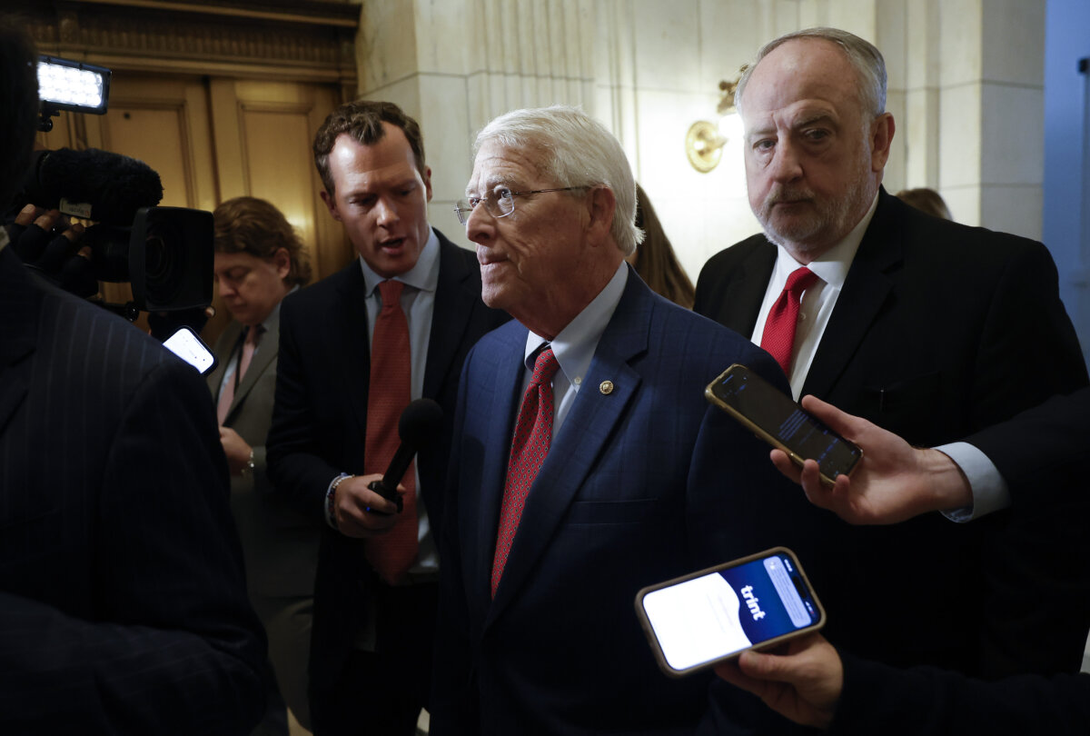 Sen. Roger Wicker (R-Miss.) speaks to reporters in the Russell Senate Office Building in Washington on Nov. 21, 2024. (Kevin Dietsch/Getty Images)