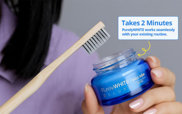 PurelyWHITE Deluxe formula combines whitening, enamel strengthening, and breath freshening in one simple product.