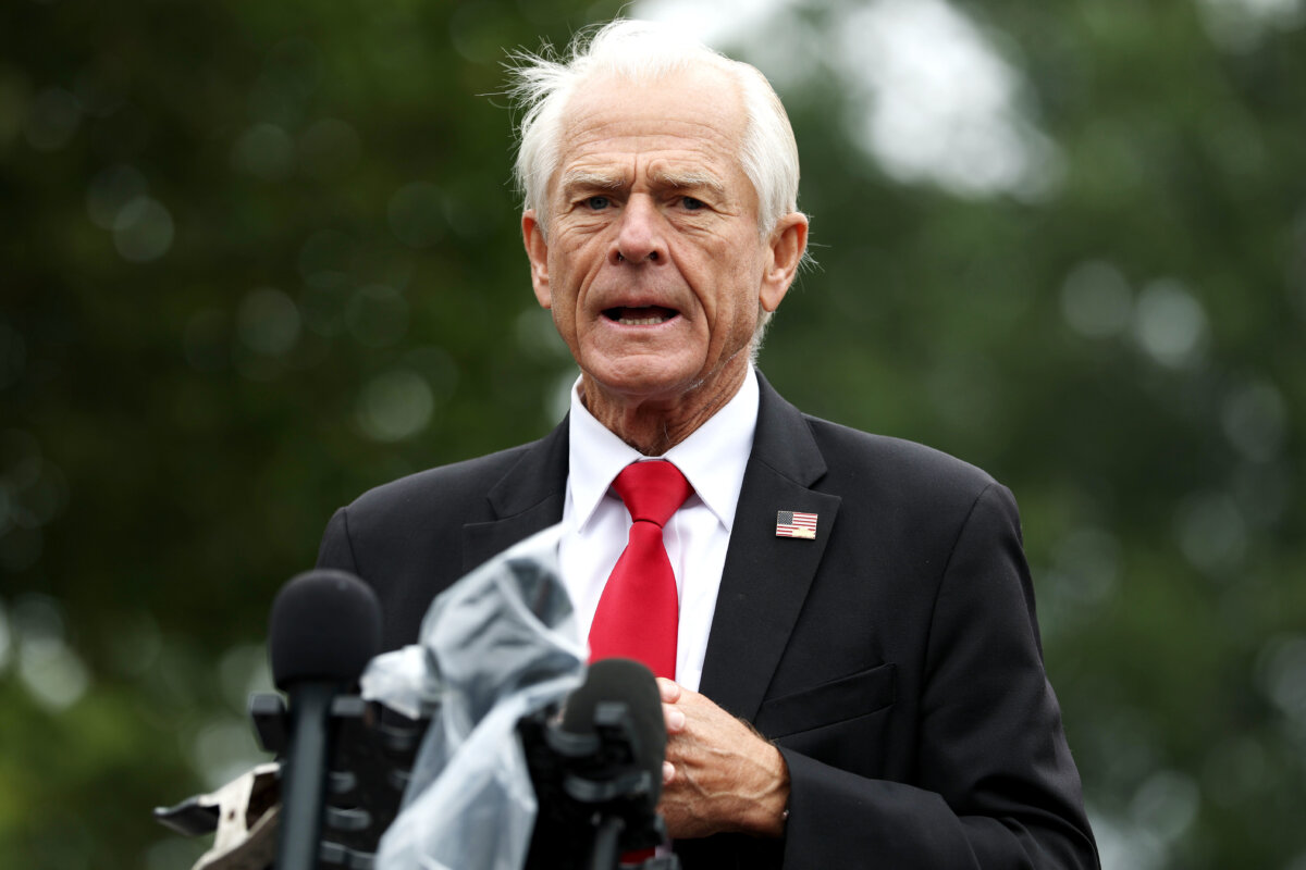 White House senior counselor for trade and manufacturing Peter Navarro speaks to reporters outside of the West Wing of the White House on Aug. 21, 2025. (Anna Moneymaker/Getty Images)
