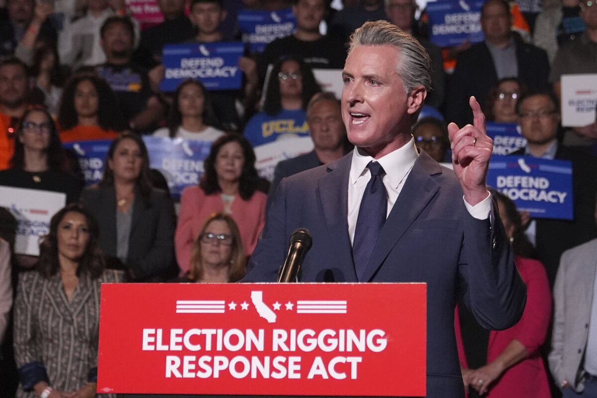 California Gov. Gavin Newsom speaks during a news conference in Los Angeles on Aug. 14, 2025. (Marcio Jose Sanchez/AP Photo)