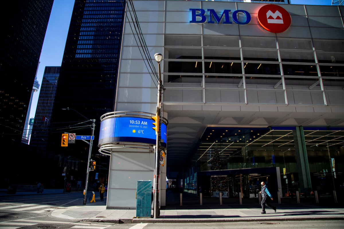 A sign for the Bank of Montreal in Toronto, on Dec. 13, 2021. (Reuters/Carlos Osorio/File Photo)