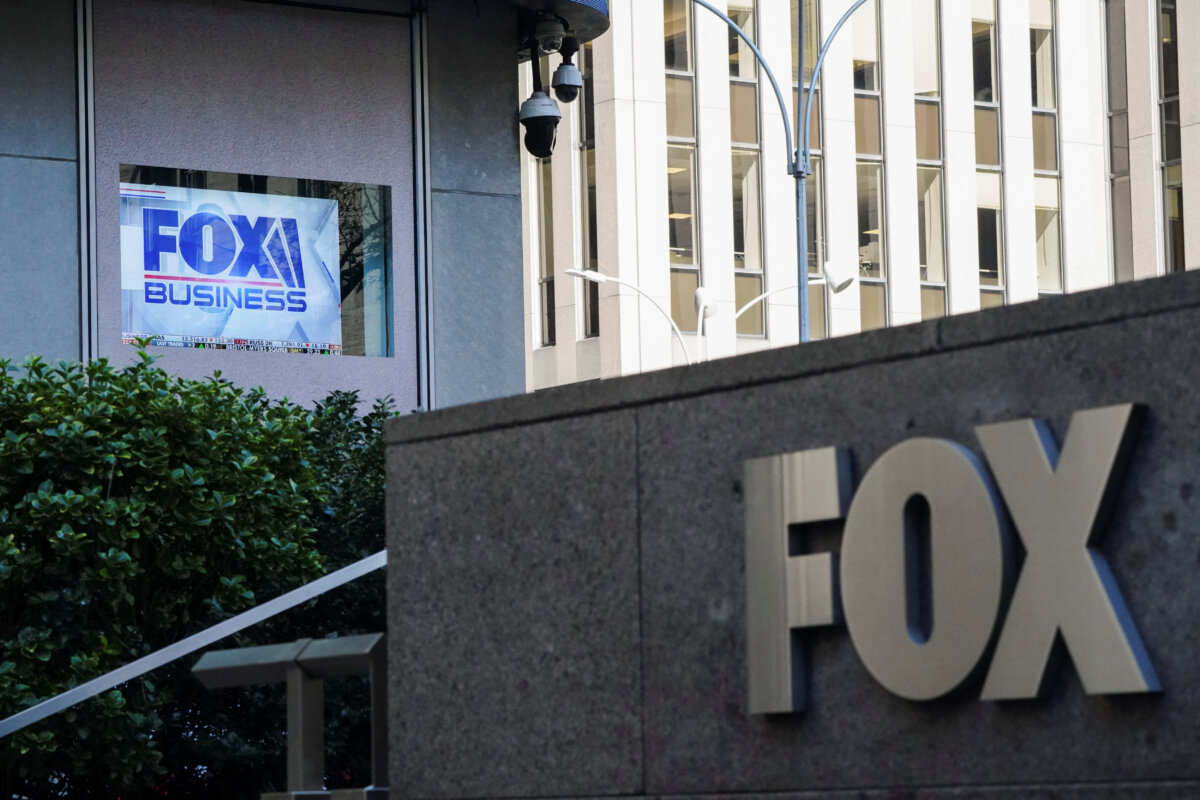 Fox signage outside the News Corporation building in New York City, on Sept. 21, 2023. (Bing Guan /Reuters)