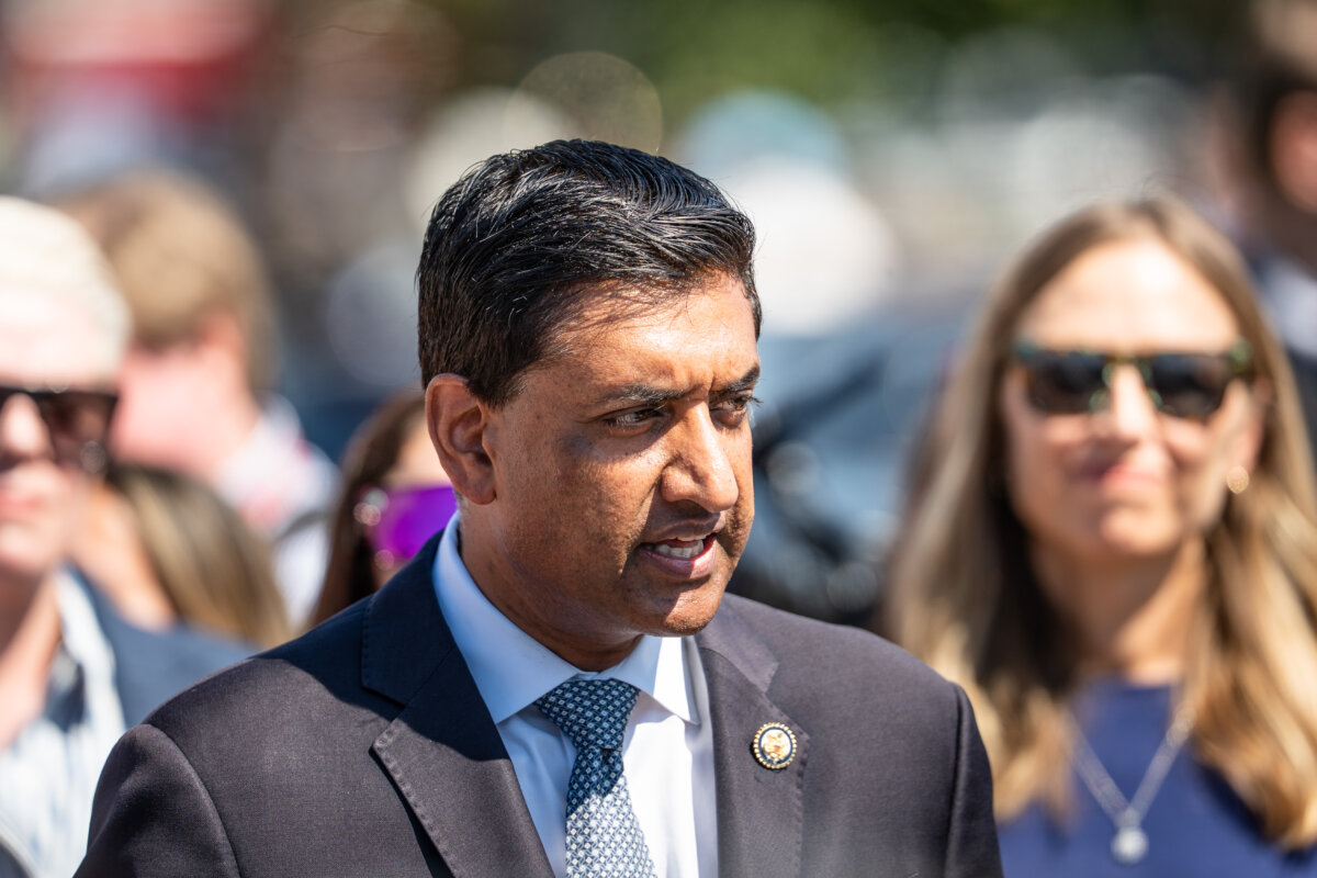 Rep. Ro Khanna (D-Calif.) speaks at the House Triangle on Capitol Hill in Washington on Sept. 3, 2025. (Madalina Kilroy/The Epoch Times)