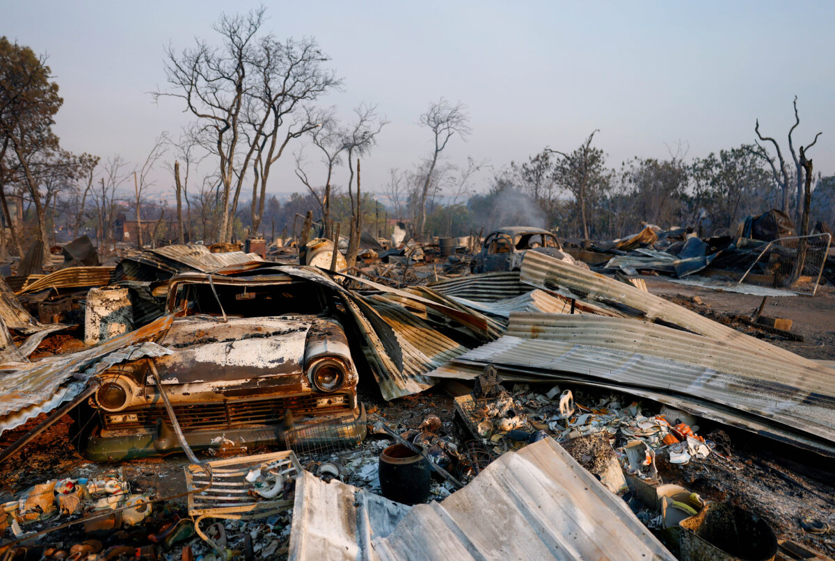 A view of a structure that was destroyed by the 6-5 Fire in the TCU September Lightning Complex in Chinese Camp, Calif., on Sept. 3, 2025. (Justin Sullivan/Getty Images)