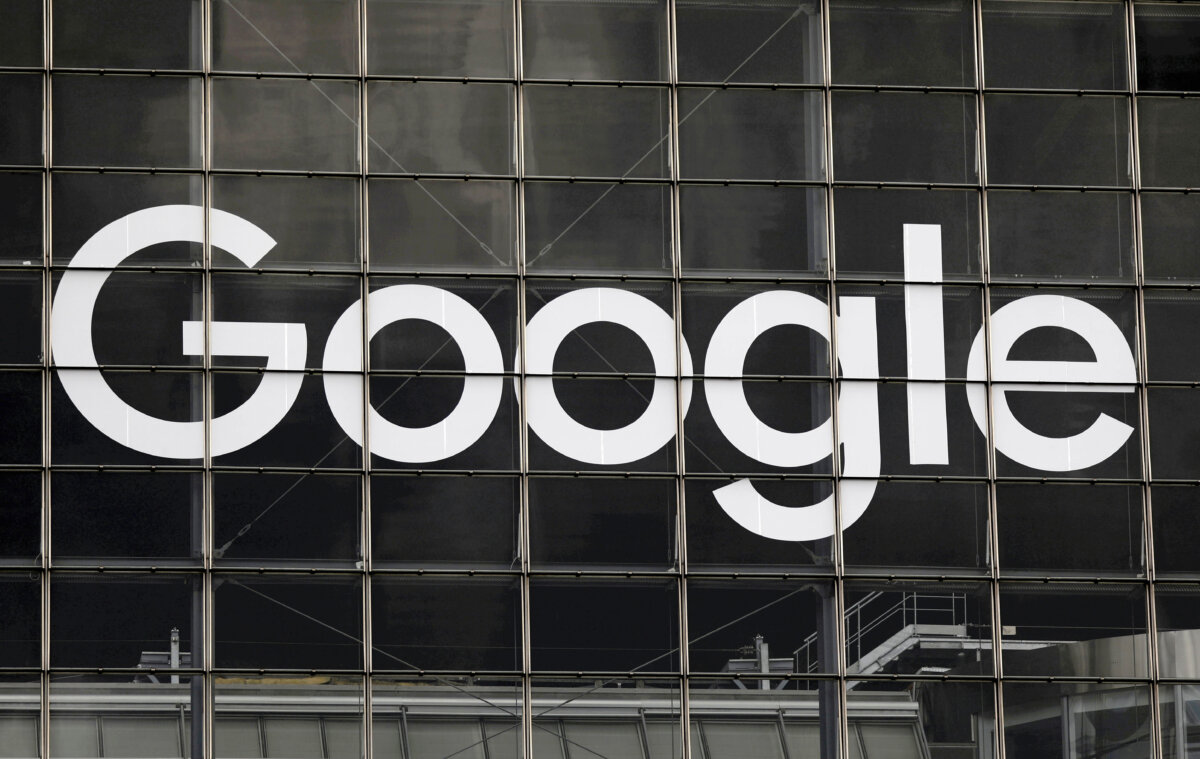 The Google logo on a building at La Defense business and financial district in Courbevoie near Paris, on Sept. 1, 2020. (Charles Platiau/Reuters)