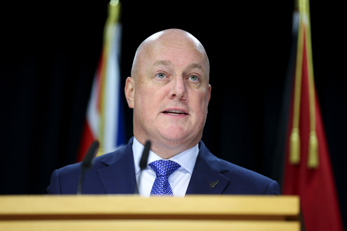 New Zealand Prime Minister Christopher Luxon speaks during a press conference at Parliament in Wellington, New Zealand on March 25, 2025. (Hagen Hopkins/Getty Images)