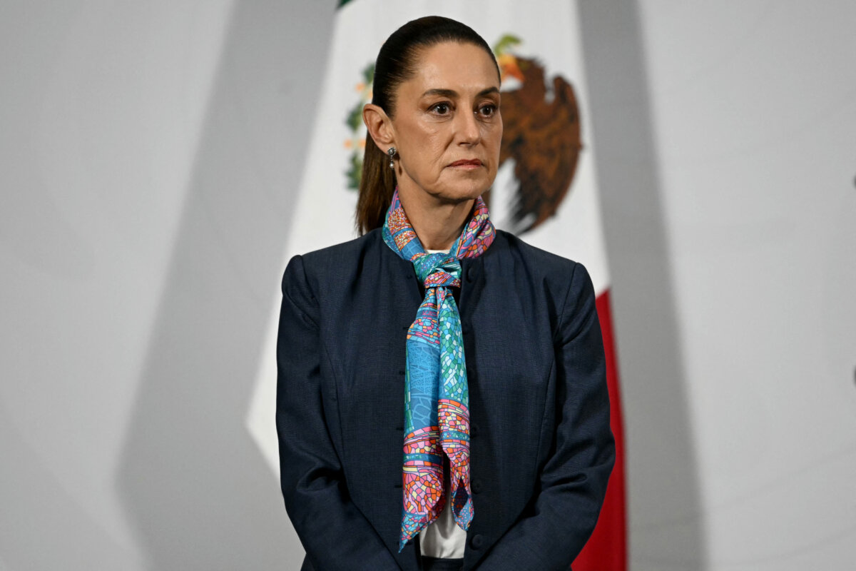 Mexican President Claudia Sheinbaum looks on during her daily press conference at Palacio Nacional in Mexico City on Sept. 4, 2025. (Yuri Cortez/AFP via Getty Images)