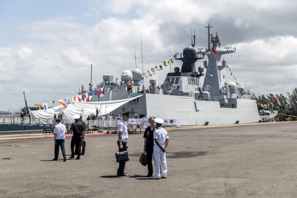 A general view of a Chinese military vessel docked at the port in Richards Bay, as South Africa embarked on a 10-day joint military exercise with Russia and China, in South Africa, on Feb. 22, 2023.(Guillem Sartorio/AFP via Getty Images)
