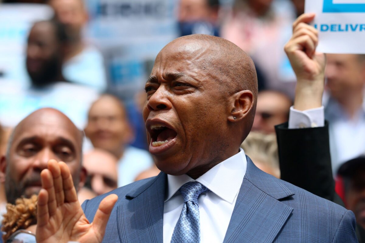 New York City Mayor Eric Adams speaks during a press conference at City Hall on June 26, 2025. (Michael M. Santiago/Getty Images)