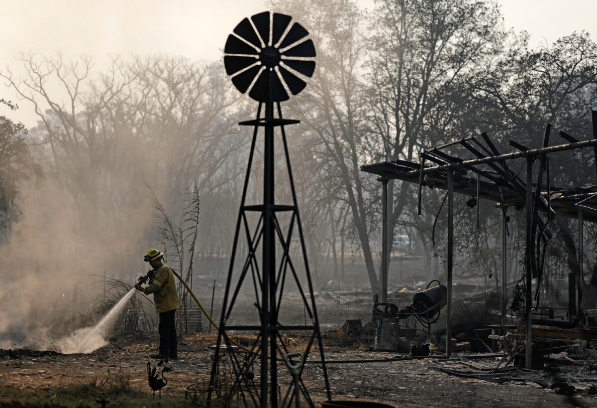 A structure destroyed by the 6-5 Fire in the TCU September Lightning Complex in Chinese Camp, Calif., on Sept. 3, 2025. (Justin Sullivan/Getty Images)