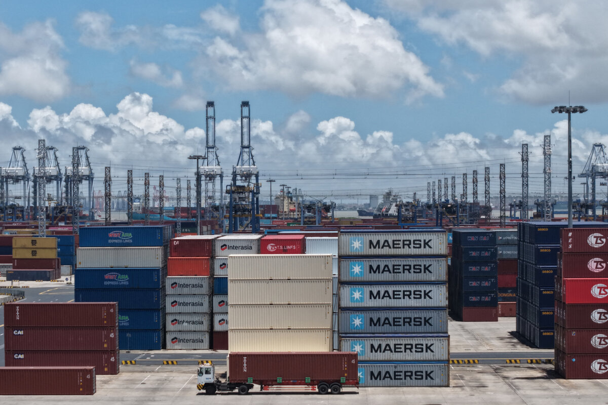 Containers at the port in Shanghai on Sept. 8, 2025. (STR/AFP via Getty Images)