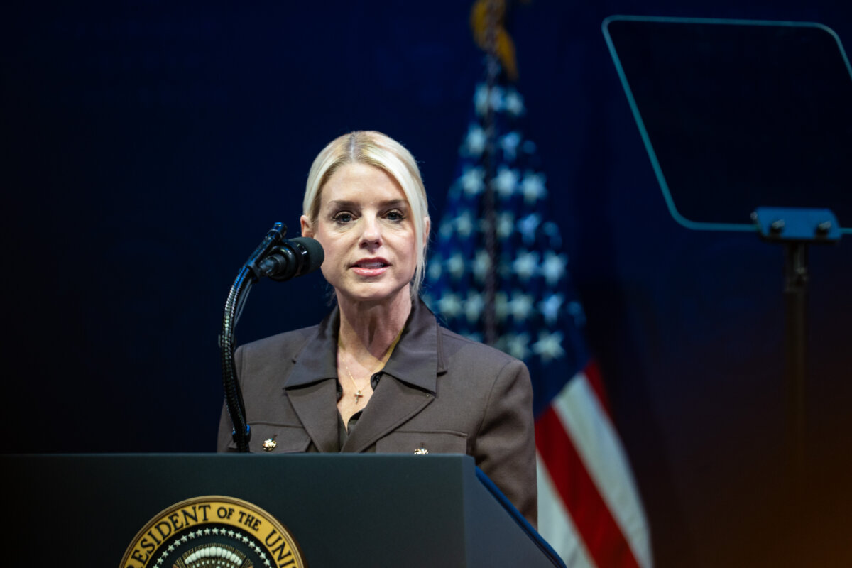 Attorney General Pam Bondi speaks to the Religious Liberty Commission at the Museum of the Bible in Washington on Sept. 8, 2025. (Madalina Kilroy/The Epoch Times)