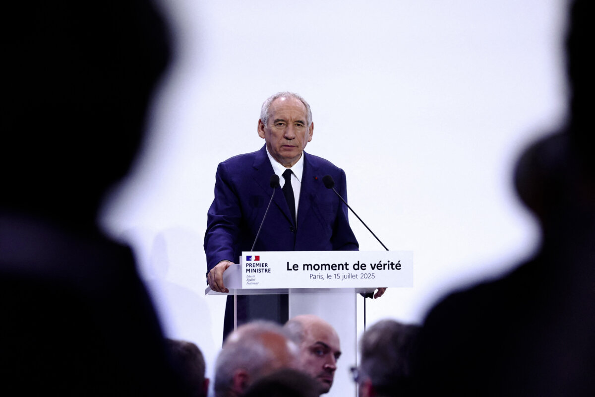 French Prime Minister Francois Bayrou attends a news conference in Paris, France, on July 15, 2025. (Abdul Saboor/Reuters)