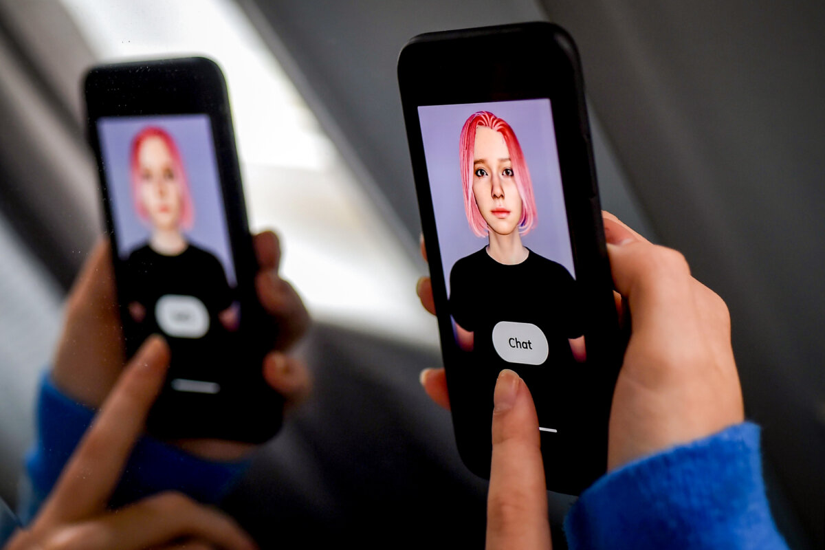 A chatbot created with artificial intelligence, on a smartphone in Arlington, Va., on April 30, 2020. (Olivier Douliery/AFP via Getty Images)