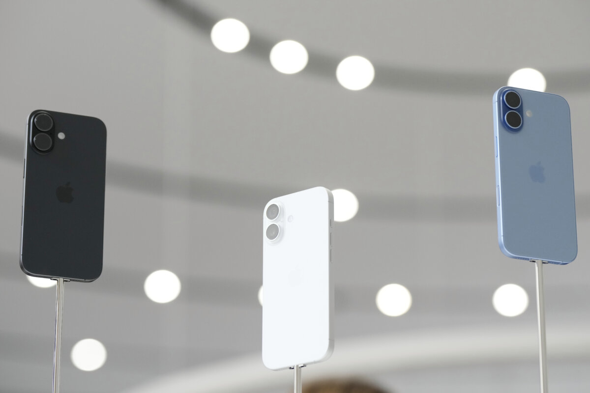 The iPhone 17 is displayed during an announcement of new products at Apple Park in Cupertino, Calif., on Sept. 9, 2025. (Godofredo A. Vásquez/AP Photo)