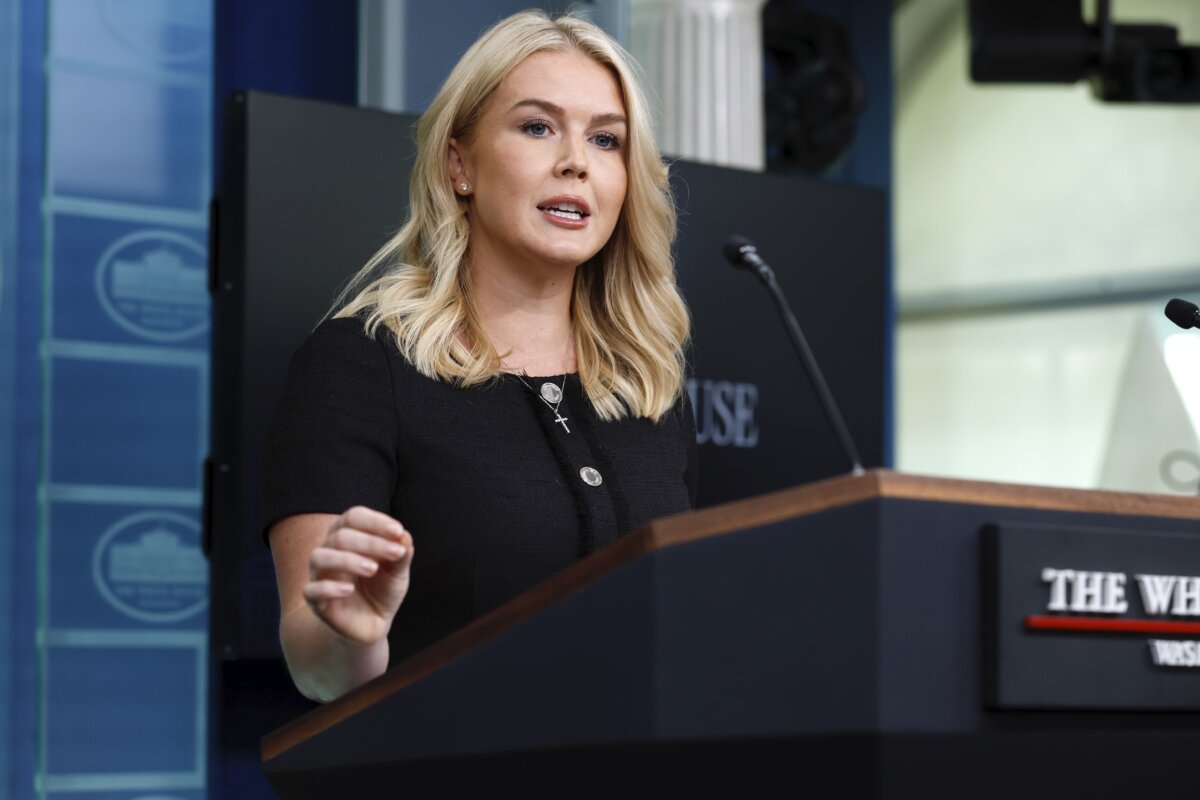 White House press secretary Karoline Leavitt speaks during a news briefing in the Brady Press Briefing Room at the White House on Aug. 28, 2025. (Chip Somodevilla/Getty Images)