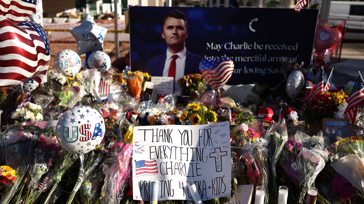 Arizonans mourn Turning Point USA Founder Charlie Kirk outside of the Turning Point USA headquarters in Phoenix, Ariz., on Sept. 12, 2025. (Charly Triballeau/AFP via Getty Images)