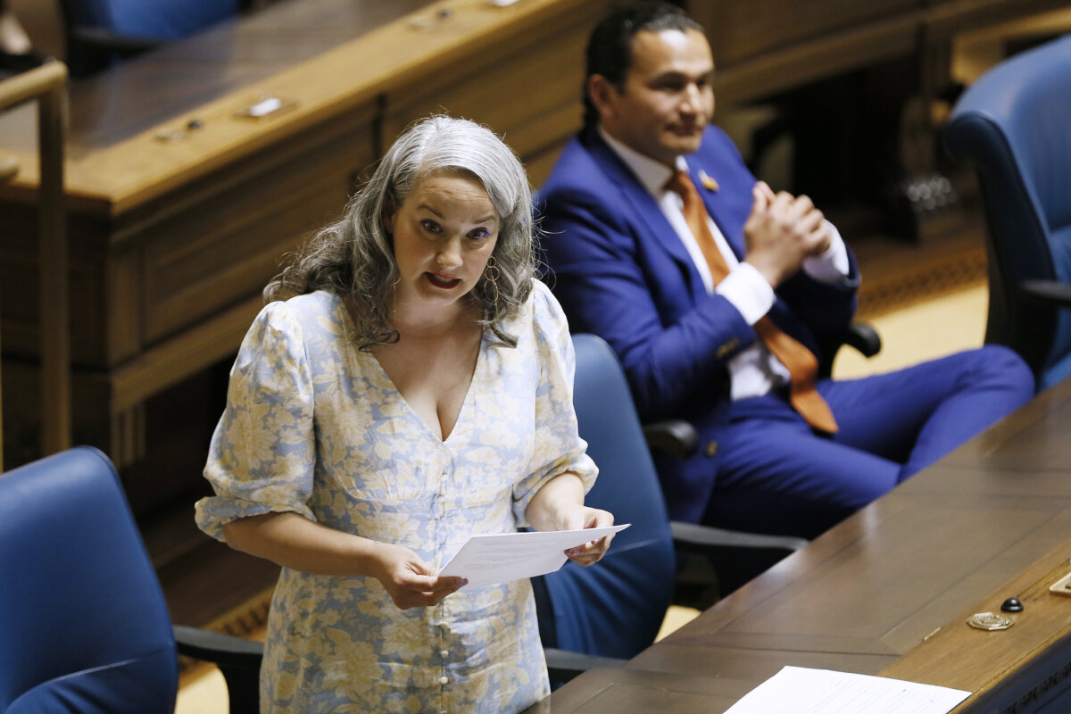 Manitoba NDP MLA Nahanni Fontaine speaks during question period at the Manitoba Legislature in Winnipeg on May 6, 2020. (The Canadian Press/John Woods)