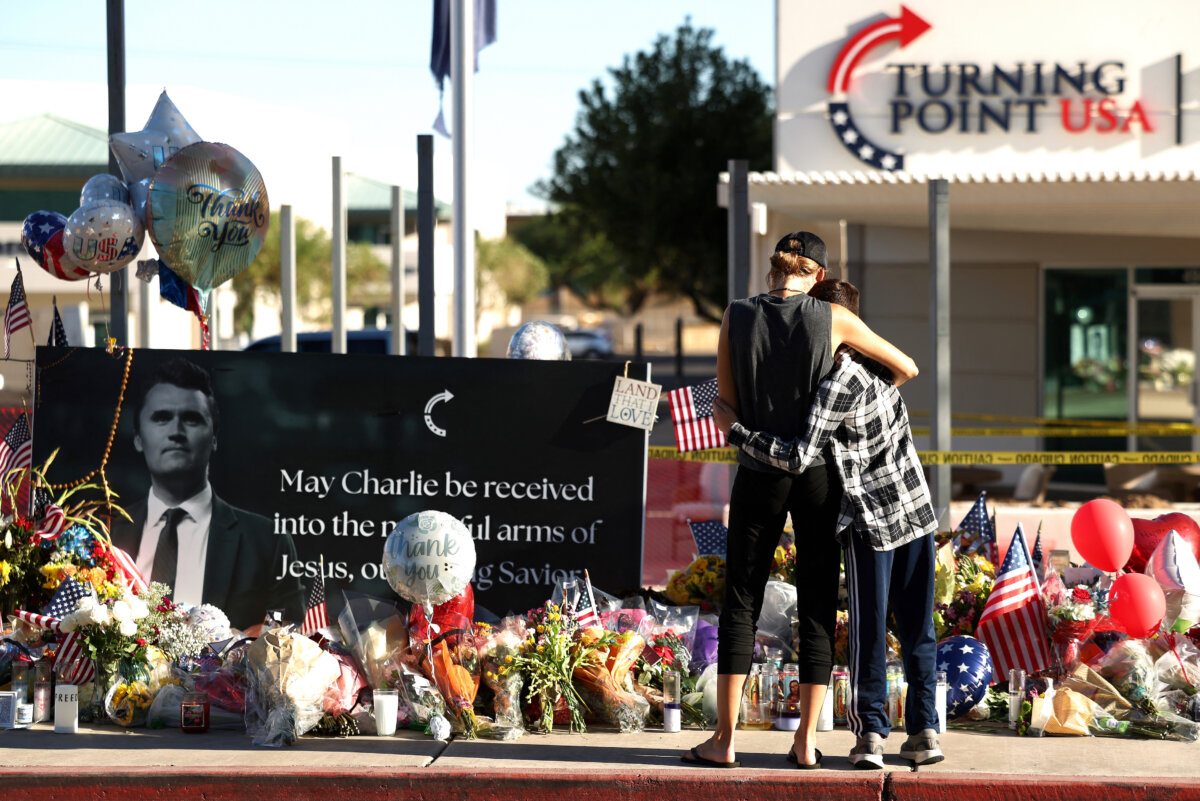 Arizonans mourn Turning Point USA founder Charlie Kirk outside of the Turning Point USA headquarters in Phoenix, Ariz., on Sept. 12, 2025. (Charly Tribaulleau/AFP via Getty Images)