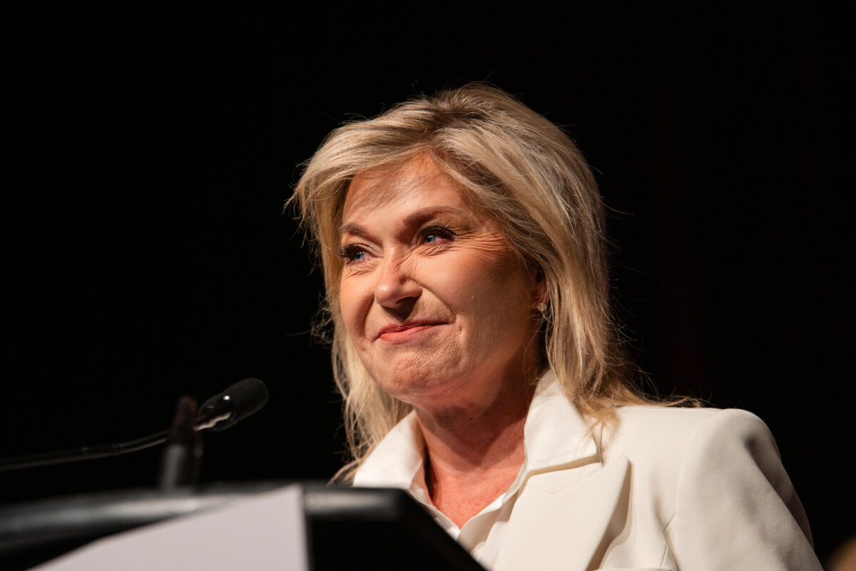 Ontario Liberal Leader Bonnie Crombie speaks after winning 57 percent of the vote in a leadership review at the Ontario Liberal Party annual general meeting on Sept. 14, 2025. (The Canadian Press/Laura Proctor)