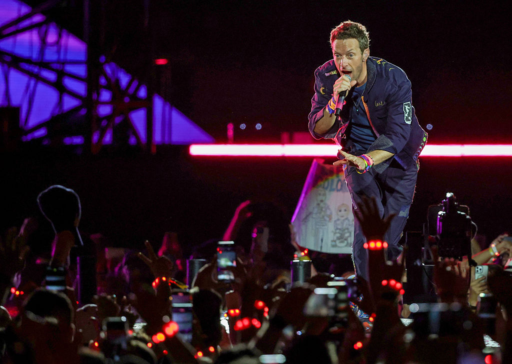Chris Martin of Coldplay performs on a stop of the band's Music of the Spheres world tour at Allegiant Stadium in Las Vegas, Nev., on June 6, 2025. (Ethan Miller/Getty Images)