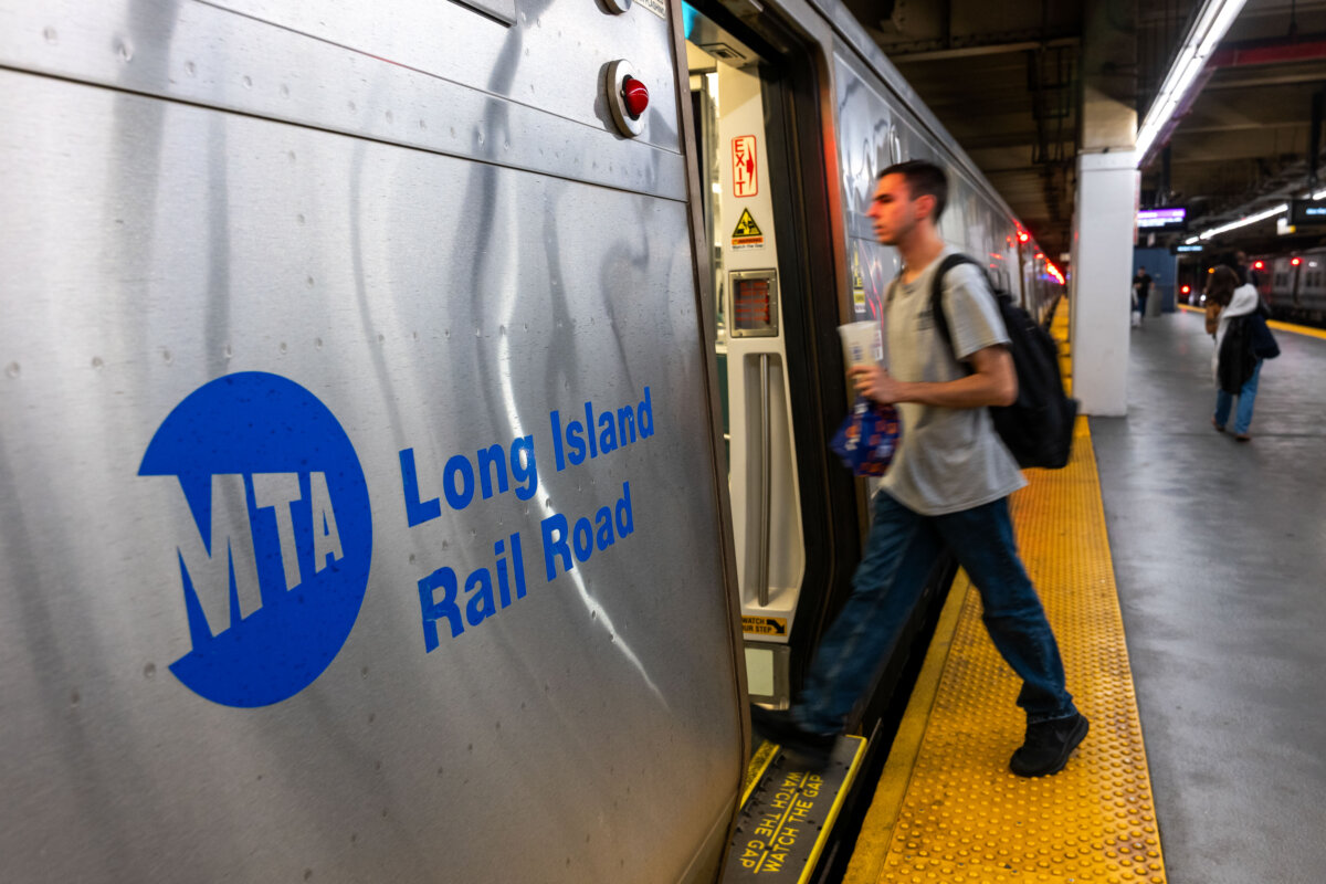 A Long Island Rail Road train arrives in New York on Sept. 15, 2025. (Spencer Platt/Getty Images)