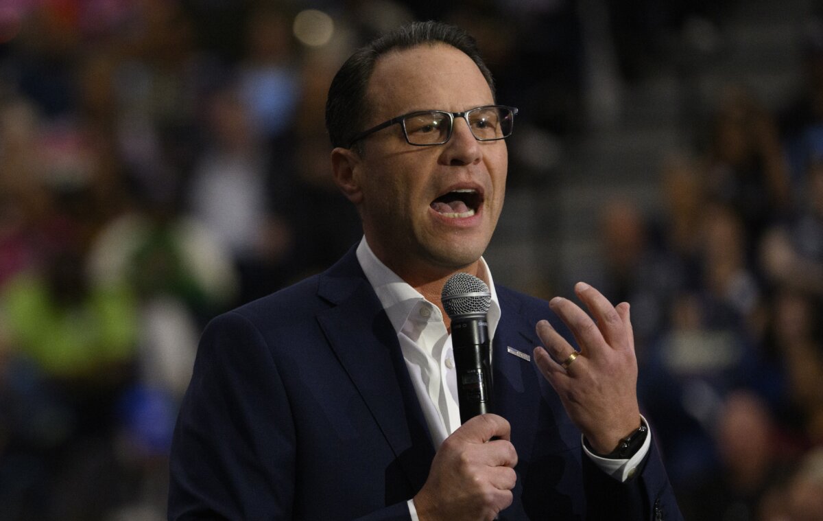 Pennsylvania Gov. Josh Shapiro speaks during a campaign event for Democratic presidential nominee, U.S. Vice President Kamala Harris, at the University of Pittsburgh in Pittsburgh, Pennsylvania, on Oct. 10, 2024. (Jeff Swensen/Getty Images)