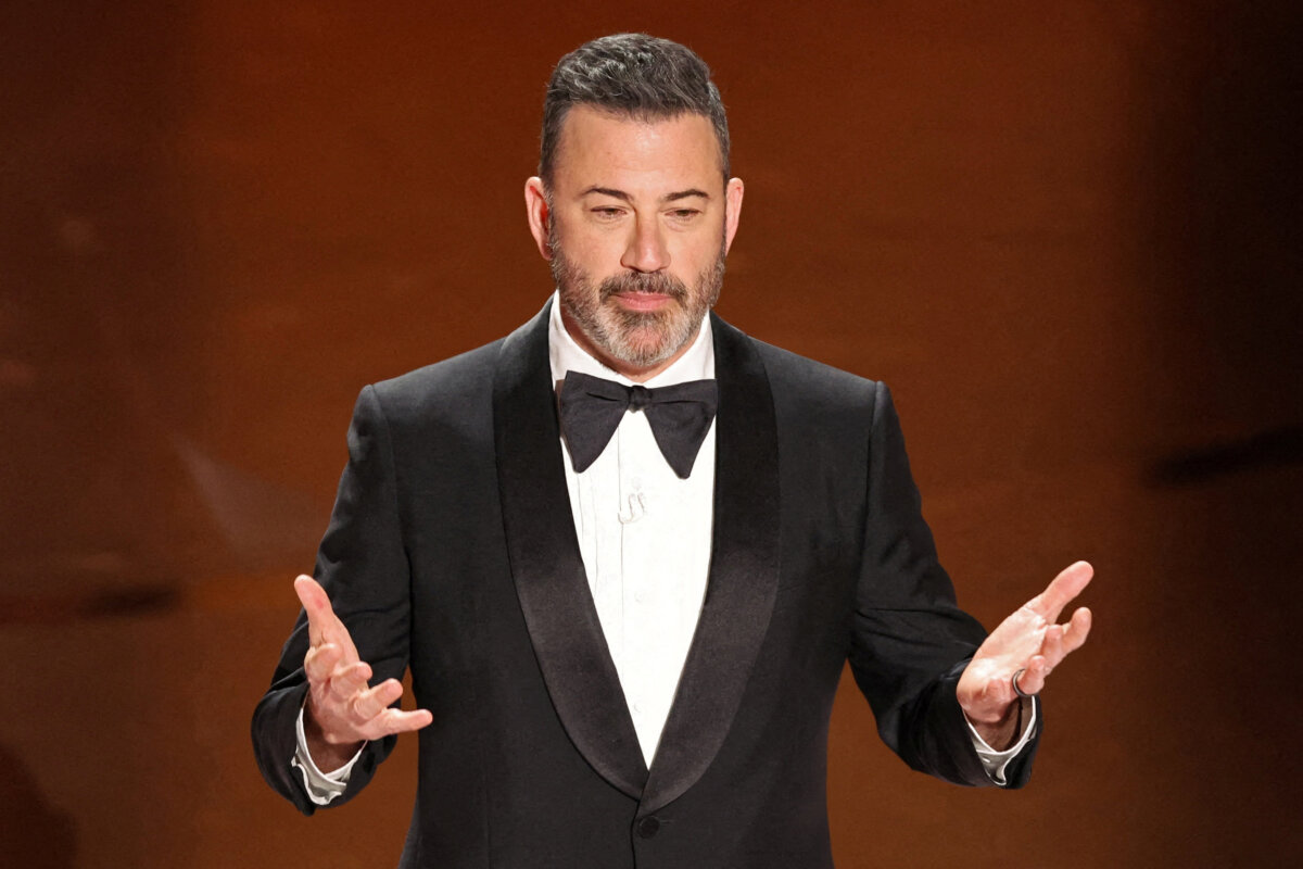 Show host Jimmy Kimmel delivers his opening monologue at the 96th Academy Awards in Hollywood, Los Angeles on March 10, 2024. (Mike Blake/Reuters)