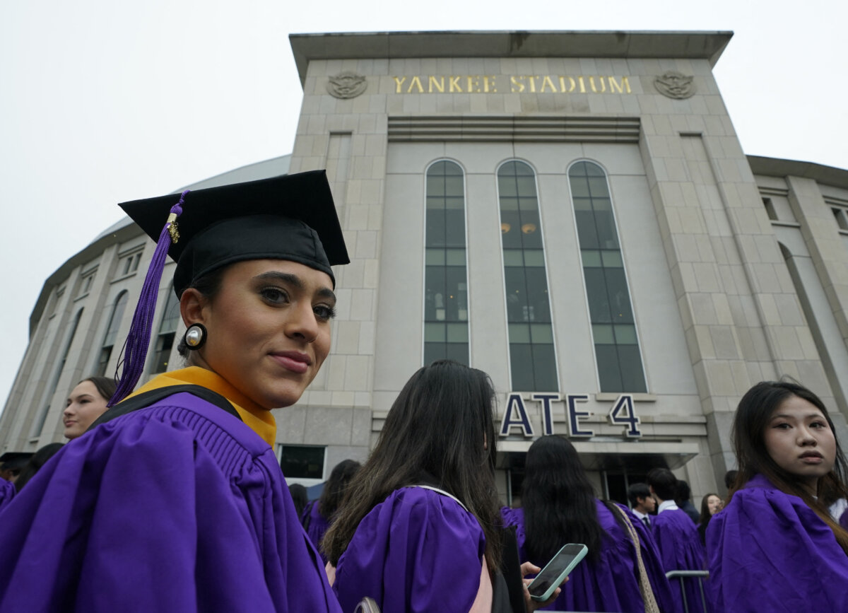 Students from the class of 2025 arrive for New York University's 192nd commencement ceremony at Yankee Stadium in the Bronx borough of New York City on May 15, 2025. (Timothy A. Clary/AFP via Getty Images)