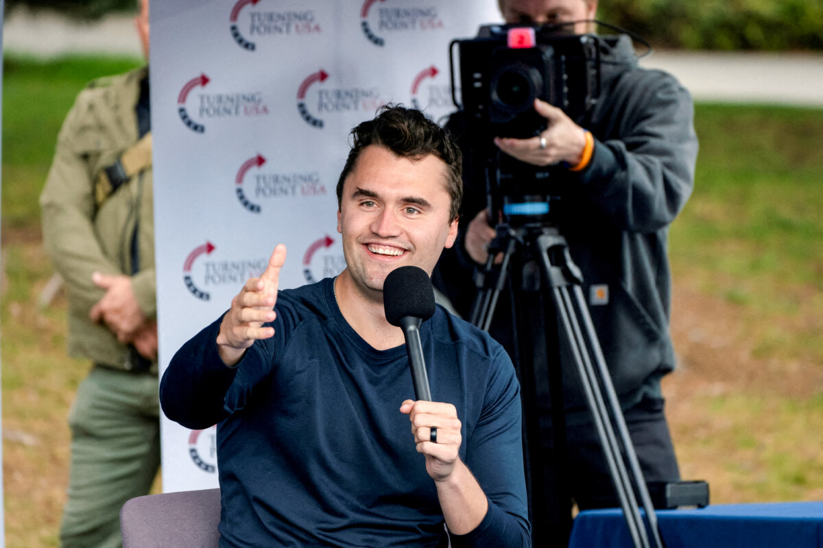 Charlie Kirk holds a debate event ahead of his scheduled speech at the University of Washington in Seattle on May 7, 2024. (David Ryder/Reuters)