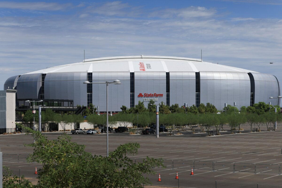 A Marine Helicopter Squadron prepares to fly past the State Farm Stadium, home of the Arizona Cardinals, prior to the upcoming memorial service for political activist Charlie Kirk, in Glendale, Ariz., on Sept. 18, 2025. (Joe Raedle/Getty Images)