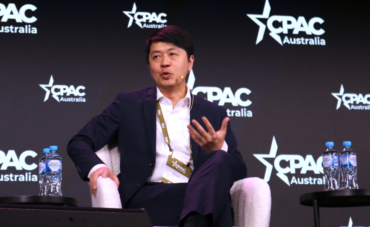 Former Hong Kong Legislator Ted Hui in exile speaks at CPAC Australia in Brisbane on Sept. 21, 2025. (Melanie Sun/The Epoch Times)