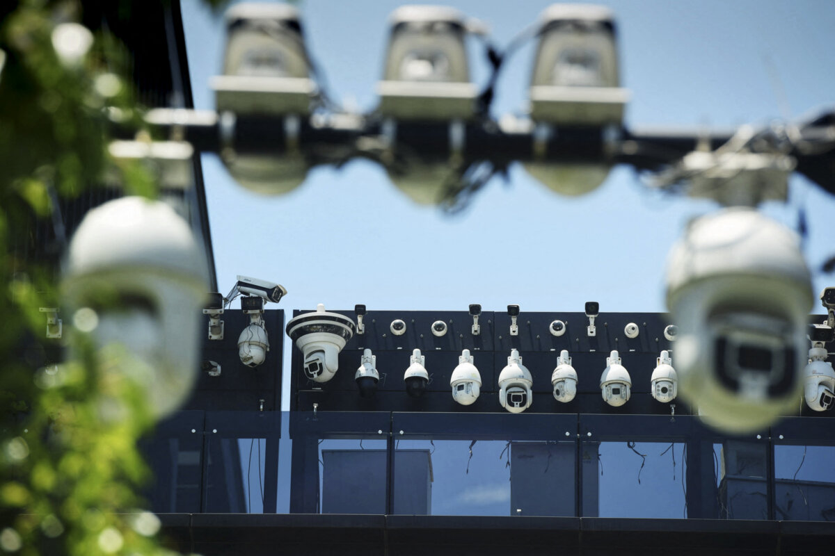 Dahua surveillance cameras are being installed on the Dahua Technologies office building in Hangzhou, in east China's Zhejiang province on May 29, 2019. (STR/AFP via Getty Images) (China OUT)