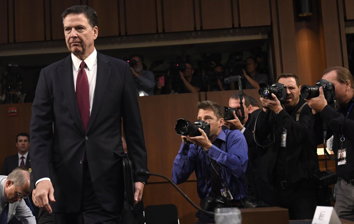 Former FBI Director James Comey arrives to testify during a US Senate Select Committee on Intelligence hearing on Capitol Hill in Washington, DC, June 8, 2017. (SAUL LOEB/AFP via Getty Images)