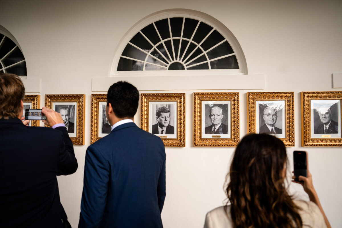 White House Presidential Wall of Fame at the White House, on Sept. 26, 2025. (Madalina Kilroy/The Epoch Times)