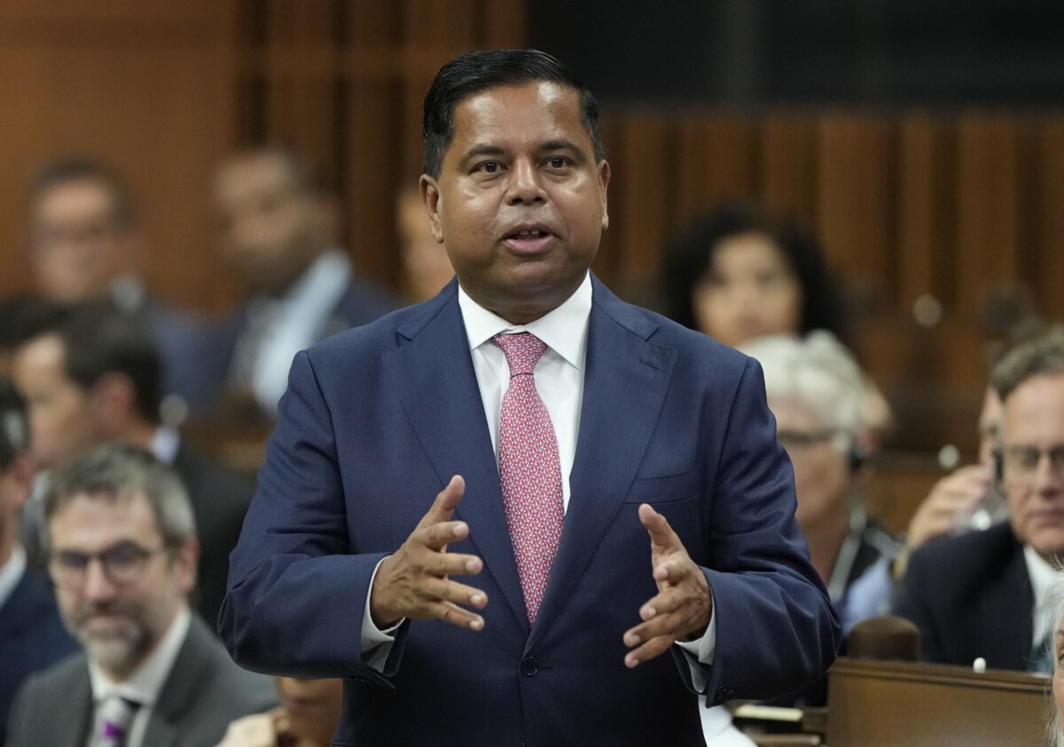 Minister of Public Safety Gary Anandasangaree rises during question period on Parliament Hill in Ottawa, Sept. 23, 2025. (THE CANADIAN PRESS/Adrian Wyld)