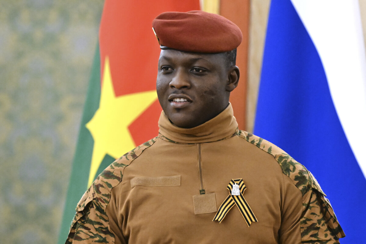 Burkina Faso leader Ibrahim Traore arrives at the Grand Palace at the Kremlin in Moscow, on May 10, 2025. (Stanislav Krasilnikov/RIA Novosti via AP)
