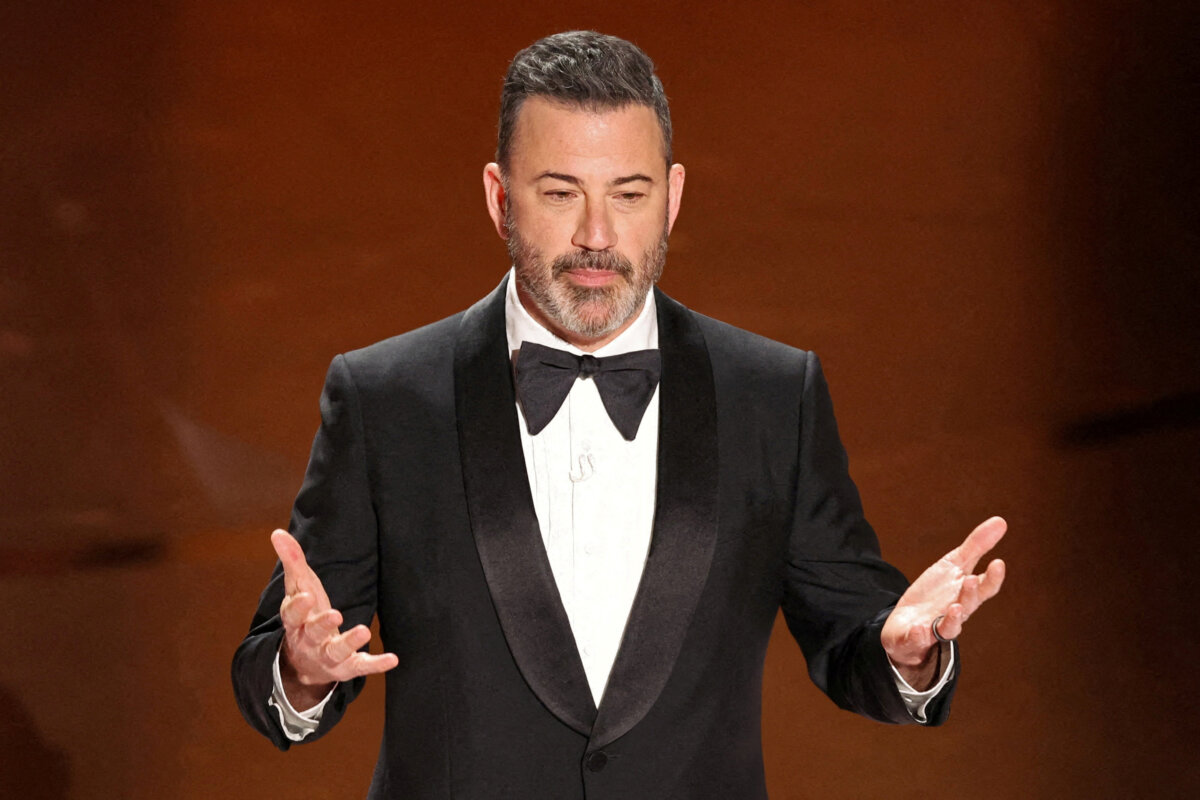 Show host Jimmy Kimmel delivers his opening monologue at the 96th Academy Awards in the Hollywood area of Los Angeles on March 10, 2024. (Mike Blake/Reuters)
