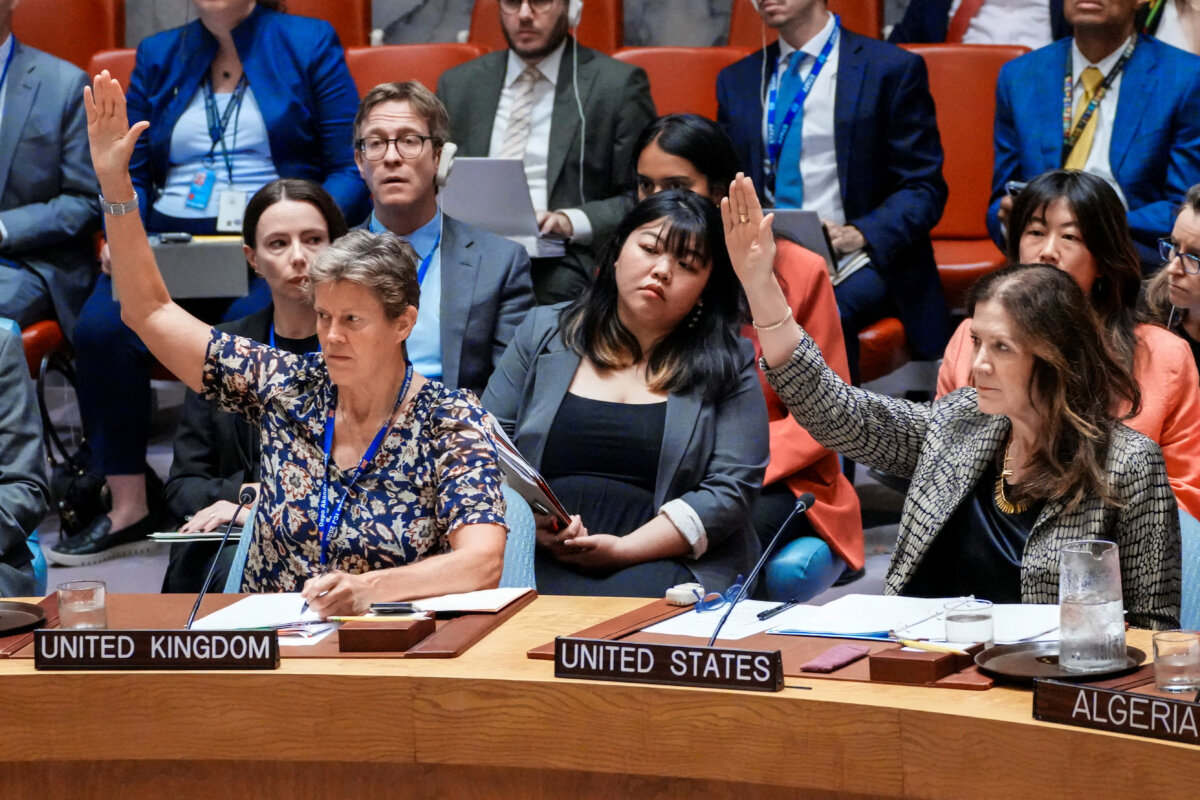 Members of the United Nations Security Council vote against a resolution that would permanently lift U.N. sanctions on Iran at the U.N. headquarters in New York City on Sept. 19, 2025. (Eduardo Munoz/Reuters)