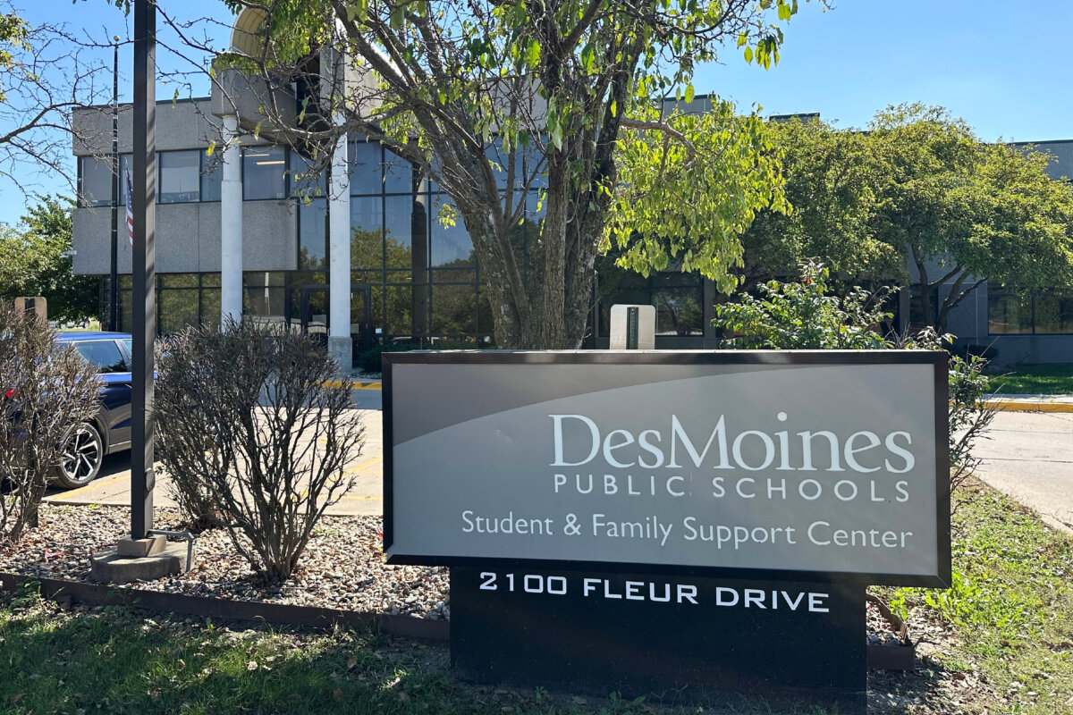 Des Moines, Iowa, school's administrative offices are shown on Sept. 26, 2025. (Scott McFetridge/AP Photo)