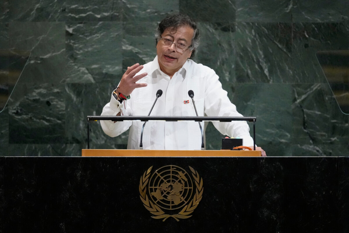 Colombian President Gustavo Petro addresses the 80th session of the United Nations General Assembly at U.N. headquarters in New York City on Sept. 23, 2025. (Pamela Smith/AP Photo)