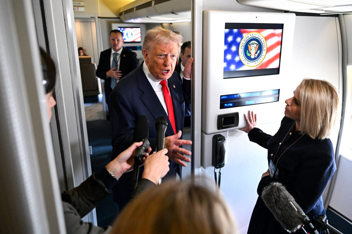 President Donald Trump speaks to reporters aboard Air Force One before departure from Joint Base Andrews, Maryland on Oct. 31, 2025. (Roberto Schmidt/AFP via Getty Images)