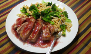 Sangria Pork Chops With One-Pot Orzo and Broccoli