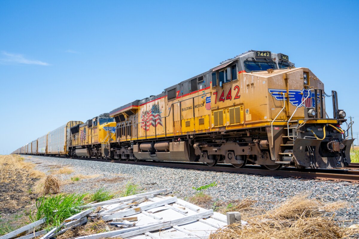 A Union Pacific freight train travels in Hutto, Texas, on July 29, 2025. (Brandon Bell/Getty Images)