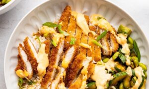 Crispy Chicken Katsu Bowls With Sriracha Mayo