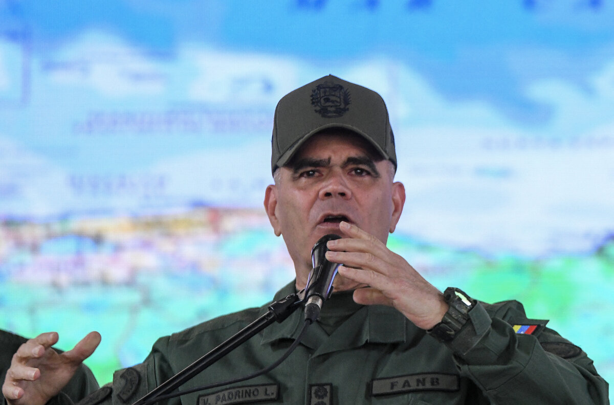 Venezuela's Defense Minister Vladimir Padrino Lopez (R) speaks during a press conference in Caracas, Venezuela, on Aug. 27, 2025. (AFP via Getty Images)
