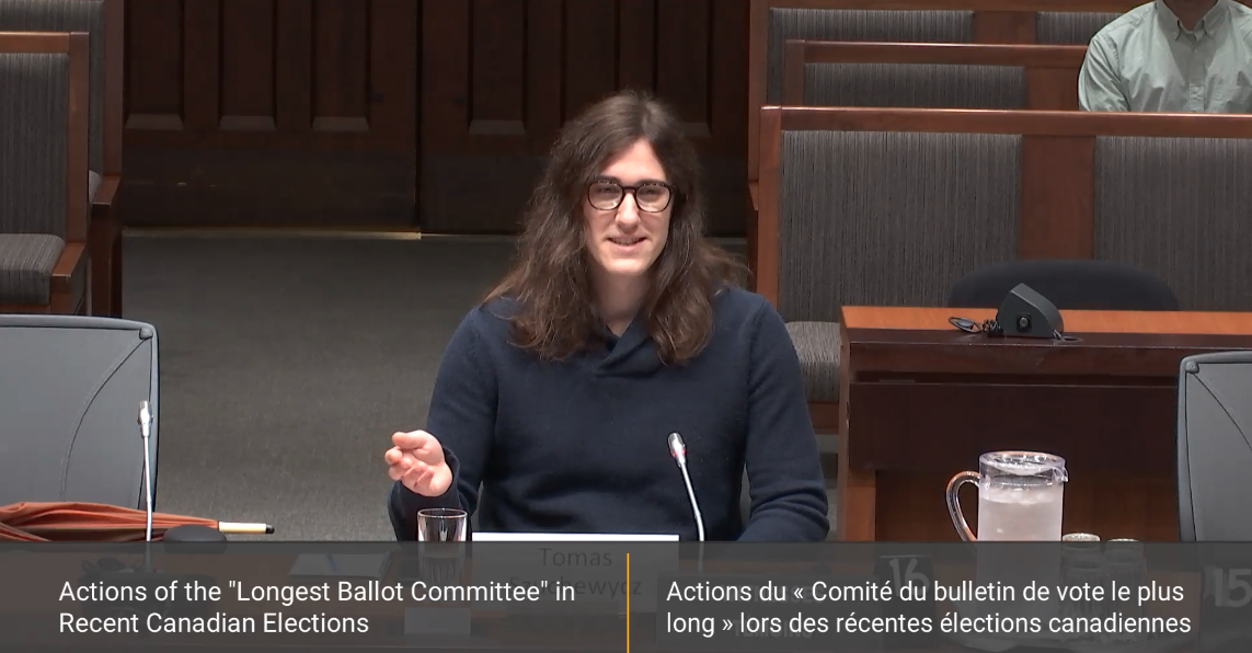 Longest Ballot Committee agent Tomas Szuchewycz testifies at the Procedure and House Affairs Standing Committee meeting at the House of Commons on Oct. 7, 2025. (House of Commons/Screenshot via The Epoch Times)